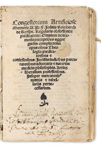 Ars Memorandi; Johannes Host von Romberch (c. 1480-c. 1533) Congestorium Artificiose Memorie.
